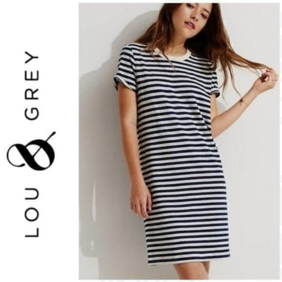 LOFT Lou & Grey Striped T-Shirt Dress Navy XS - Picture 2 of 3